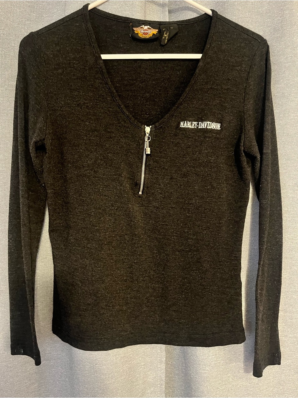Harley-Davidson Women's Dark Charcoal Long Sleeve V-Neck Zip Top